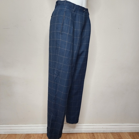 Vintage 80's IZOD Wool Blend Tartan Plaid Pleated & Cuffed Trouser Pants Size 10 - Picture 9 of 15